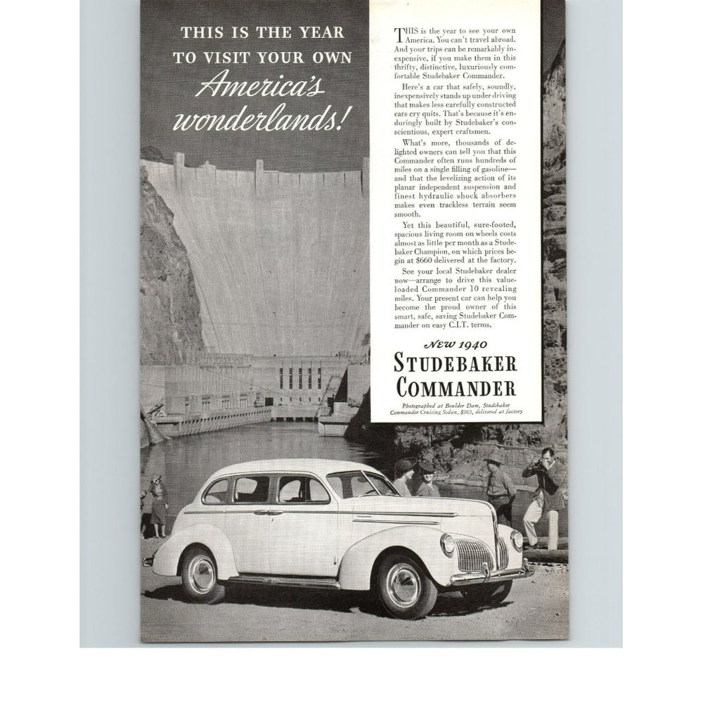 1940 Studebaker Commander Classic Car Hoover Dam Wonderland Vintage Print Ad
